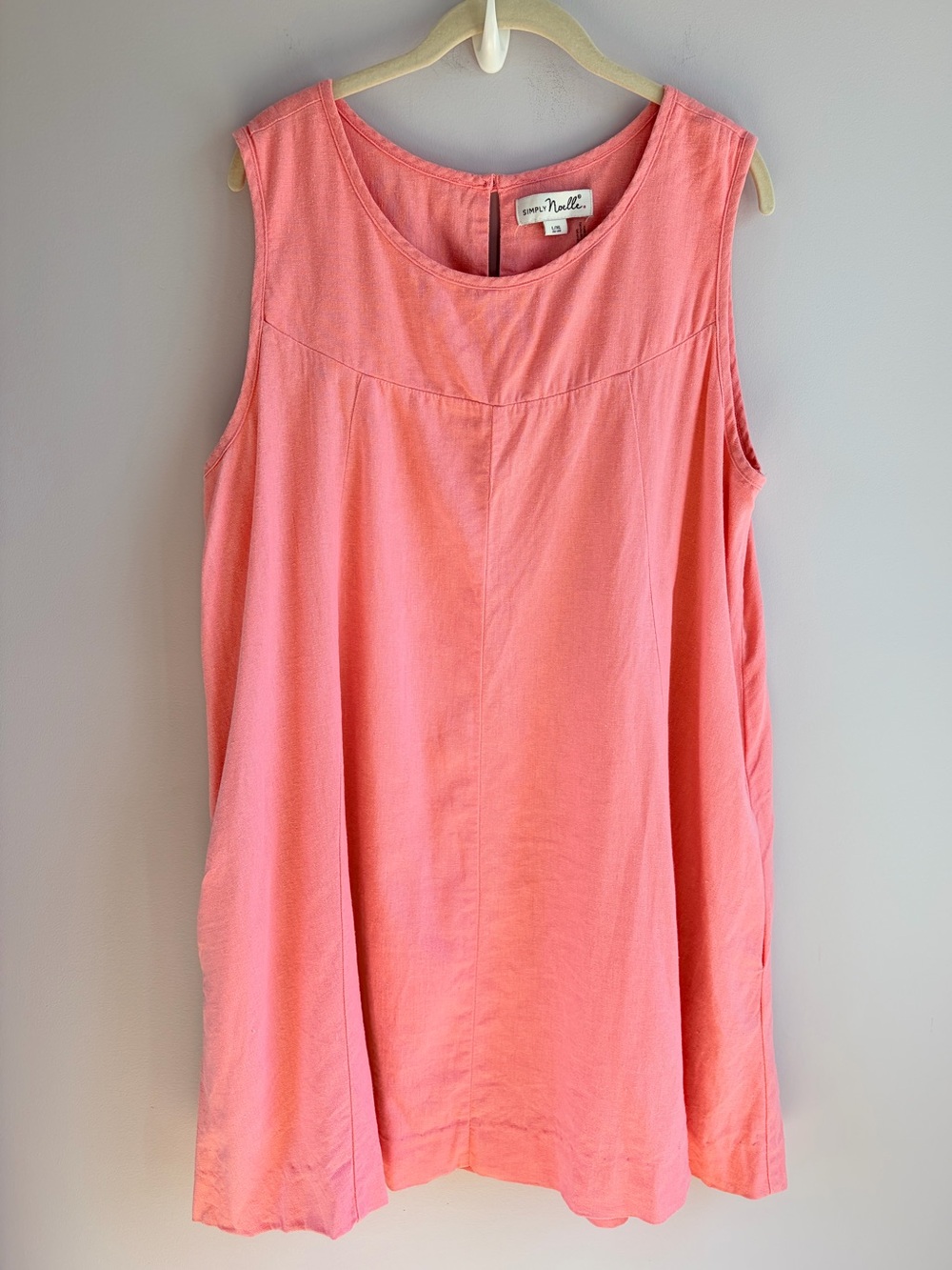 Simply Noelle Shift Dress Coral Pink Sleeveless Round Neck Linen Blend EUC L XL